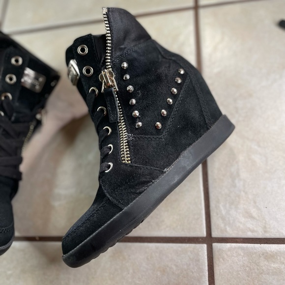 Women's guess wedge heels black double zipper flip back - Picture 3 of 10